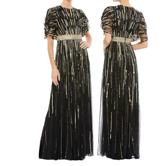 MAC DUGGAL Women’s Embellished Full Length Layered Sleeves Gown in the Size 12 - Picture 2 of 10